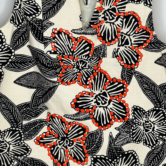 J. Crew Notched Shell Polynesian Floral Embellished Beaded Top Size 4 - Picture 3 of 16